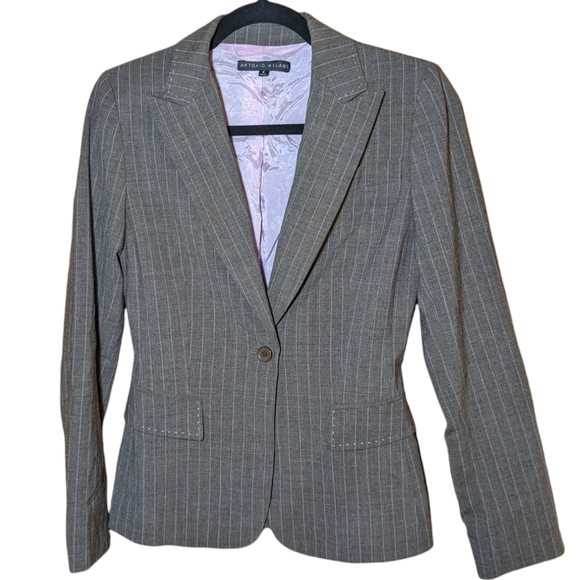 Antonio Melani gray business blazer pinstriped suit jacket - Picture 1 of 10